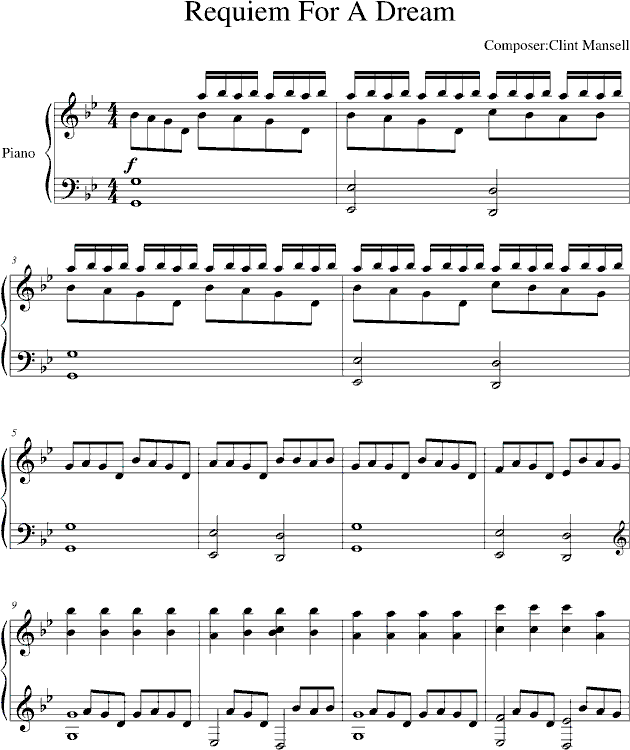 Piano Sheet Music Requiem For A Dream 