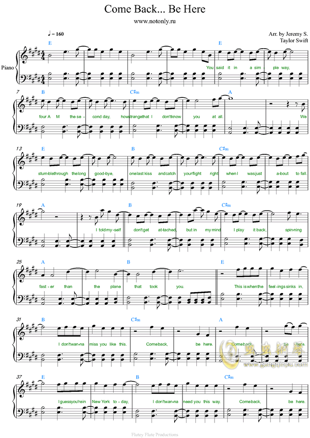 come back be here, come back be here钢琴谱, come