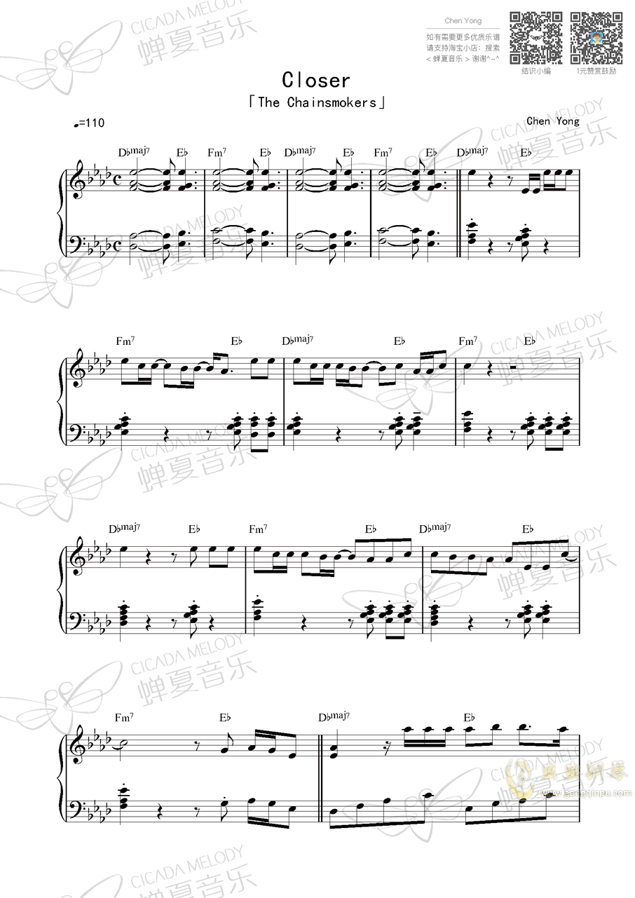 烟鬼closer简谱_弹琴吧 烟鬼 的closer 钢琴谱分享.