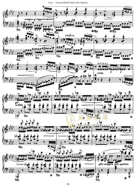 钢琴谱 名人名曲  李斯特 >>李斯特 钟(初版本) s.140 no.3
