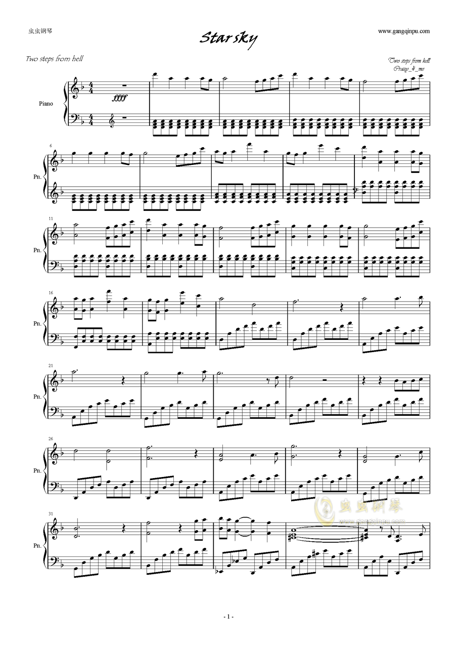 star sky,star sky钢琴谱,star skyf调钢琴谱,star sky钢琴谱大全