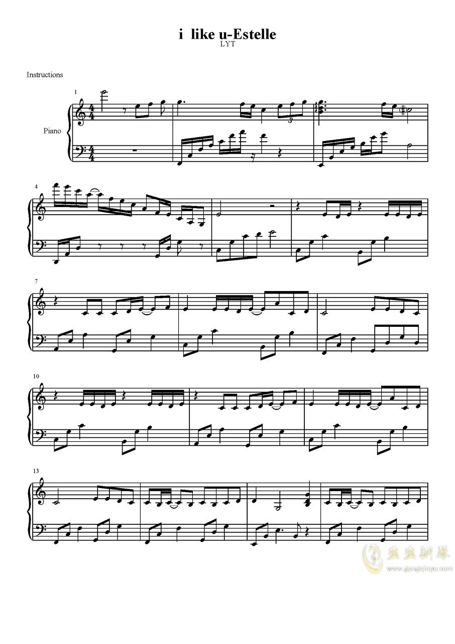 我喜欢你-陈意涵estelle,我喜欢你-陈意涵estelle钢琴谱,我喜欢你
