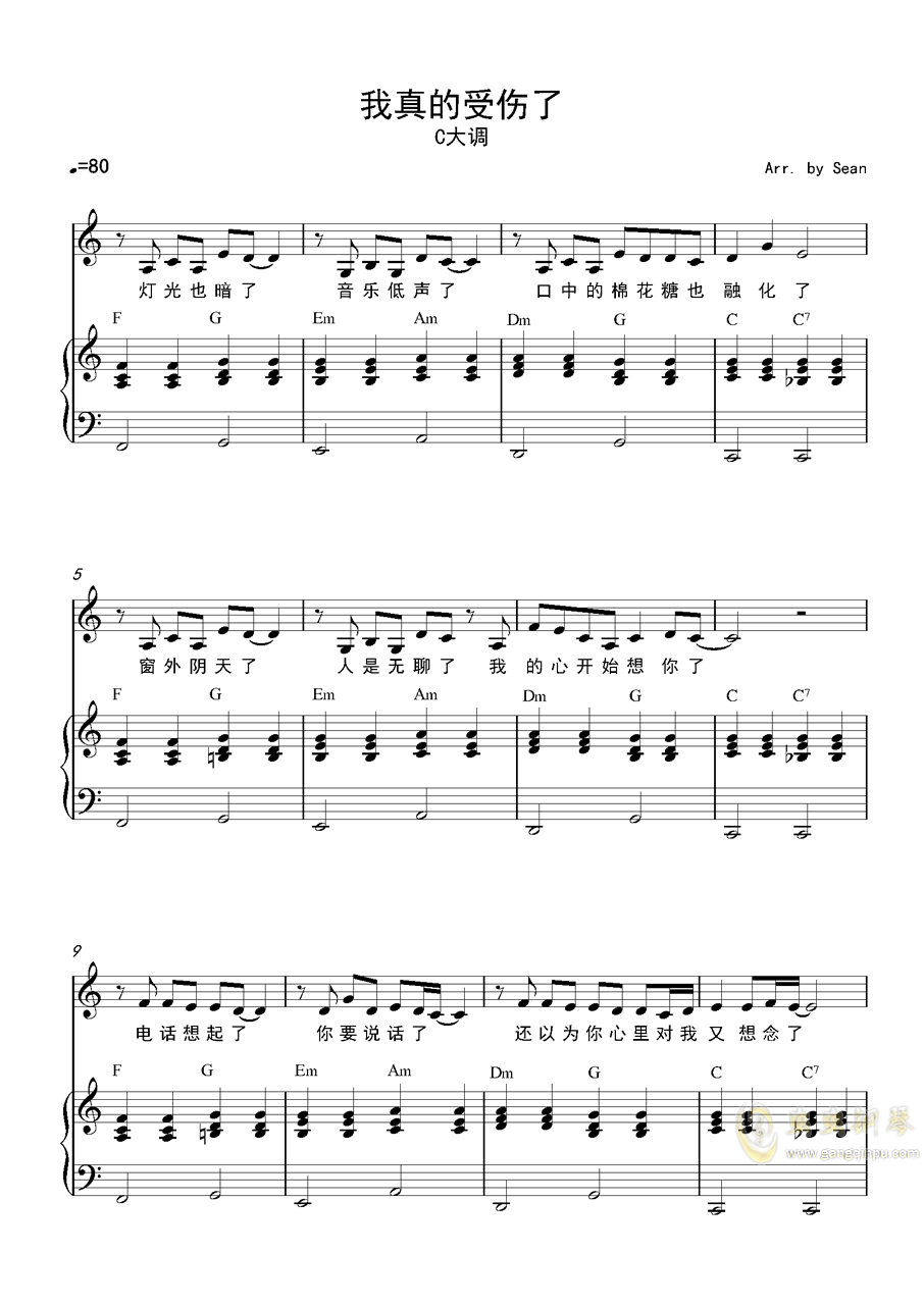 我真的受伤了吉他简谱_曲谱名 张学友 我真的受伤了 弹唱吉他谱吉他谱(3)