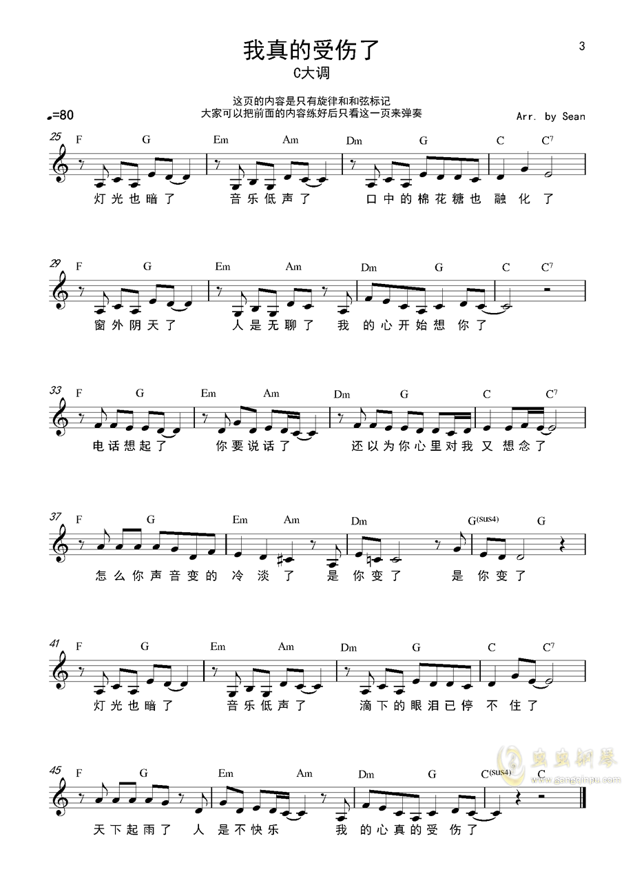 我真的受伤了c调简谱_钢琴简谱我真的受伤了(2)