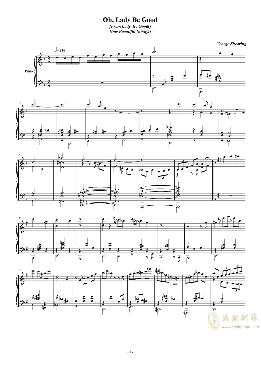 oh, lady be good钢琴谱_f调独奏谱__钢琴独奏视频_谱