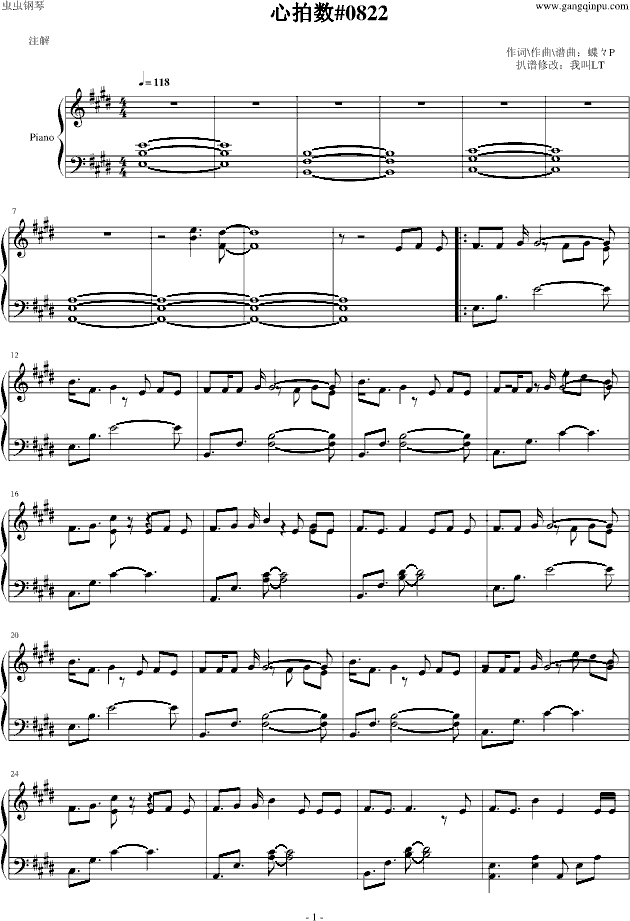 Piano Sheet Music 心拍数 02 Www Gangqinpu Com