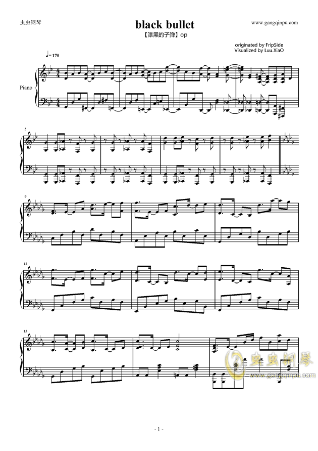 Piano Sheet Music Black Bullet 漆黑的子弹 Op Www Gangqinpu Com