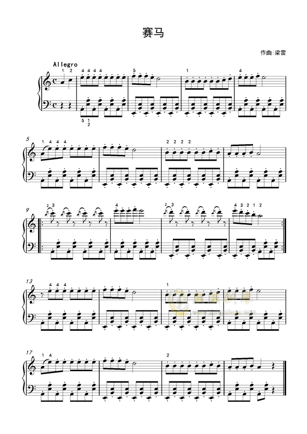 赛马钢琴谱-c调-虫虫钢琴