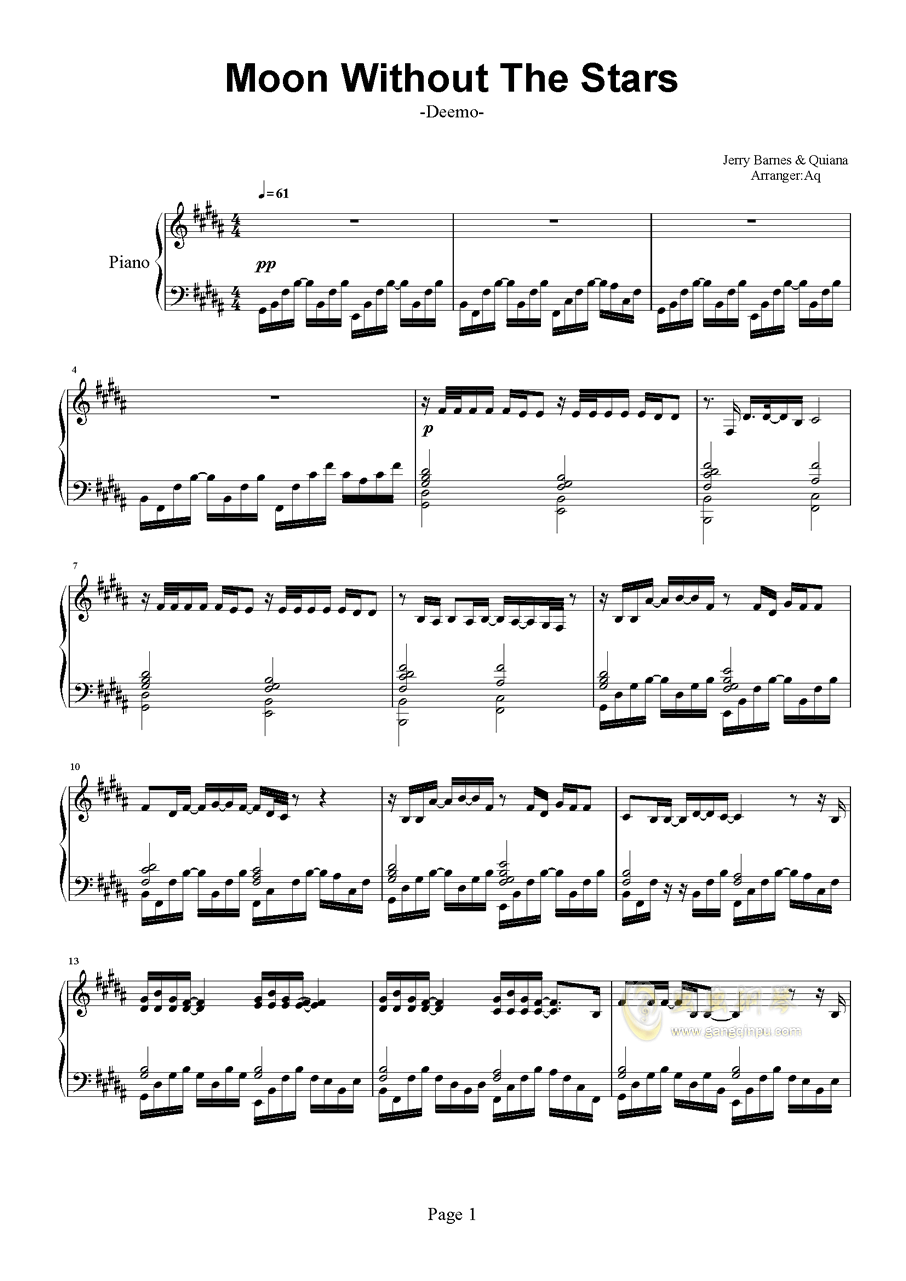 Moon Without The Stars 钢琴谱 E调独奏谱 Deemo 钢琴独奏视频 原版钢琴谱 虫虫钢琴 钢琴谱 钢琴曲 乐谱 曲谱 五线谱 六线谱 高清免费下载