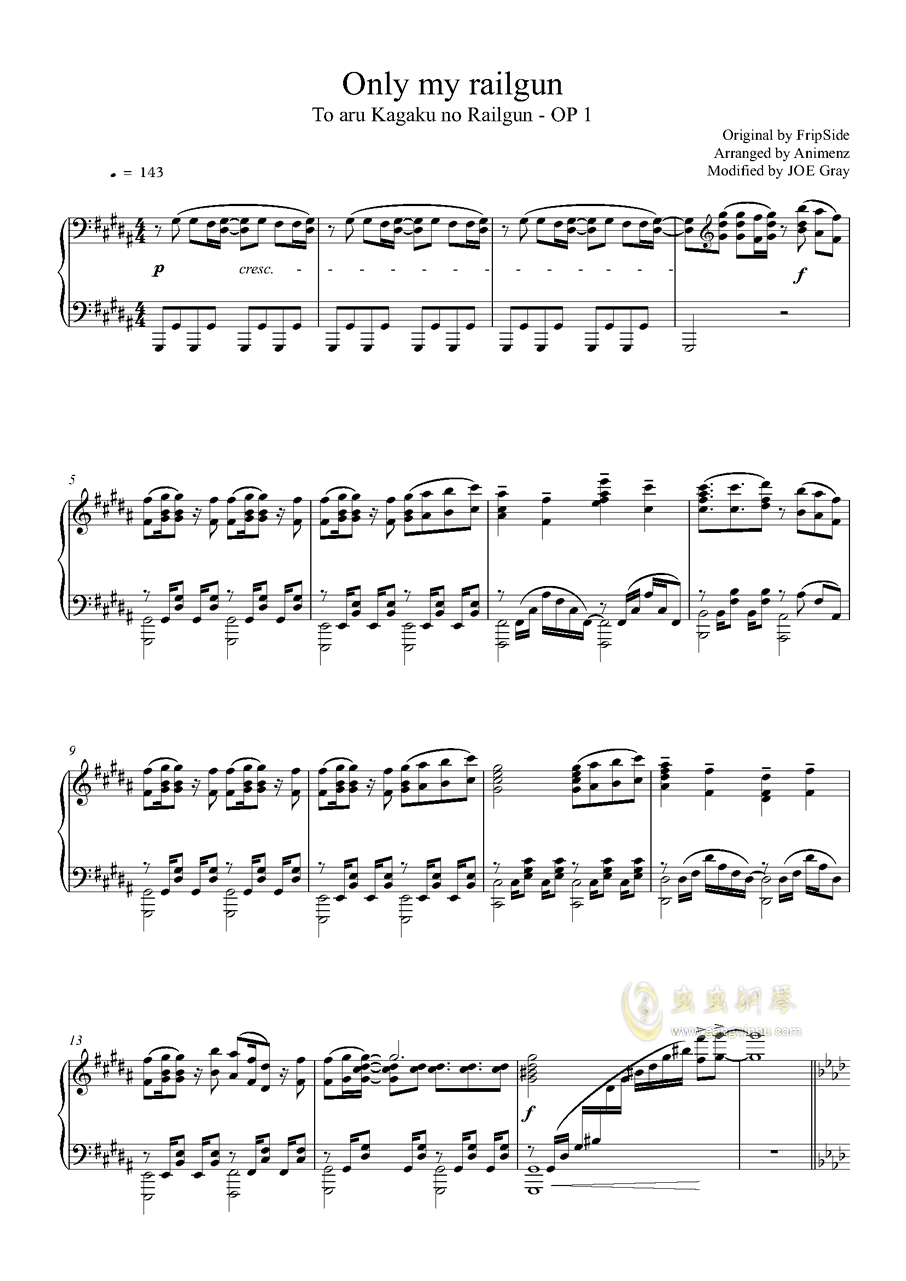 Only My Railgun钢琴谱 E调独奏谱 とある科学の超電磁砲 钢琴独奏视频 原版钢琴谱 虫虫钢琴 钢琴谱 钢琴曲 乐谱 曲谱 五线谱 六线谱 高清免费下载