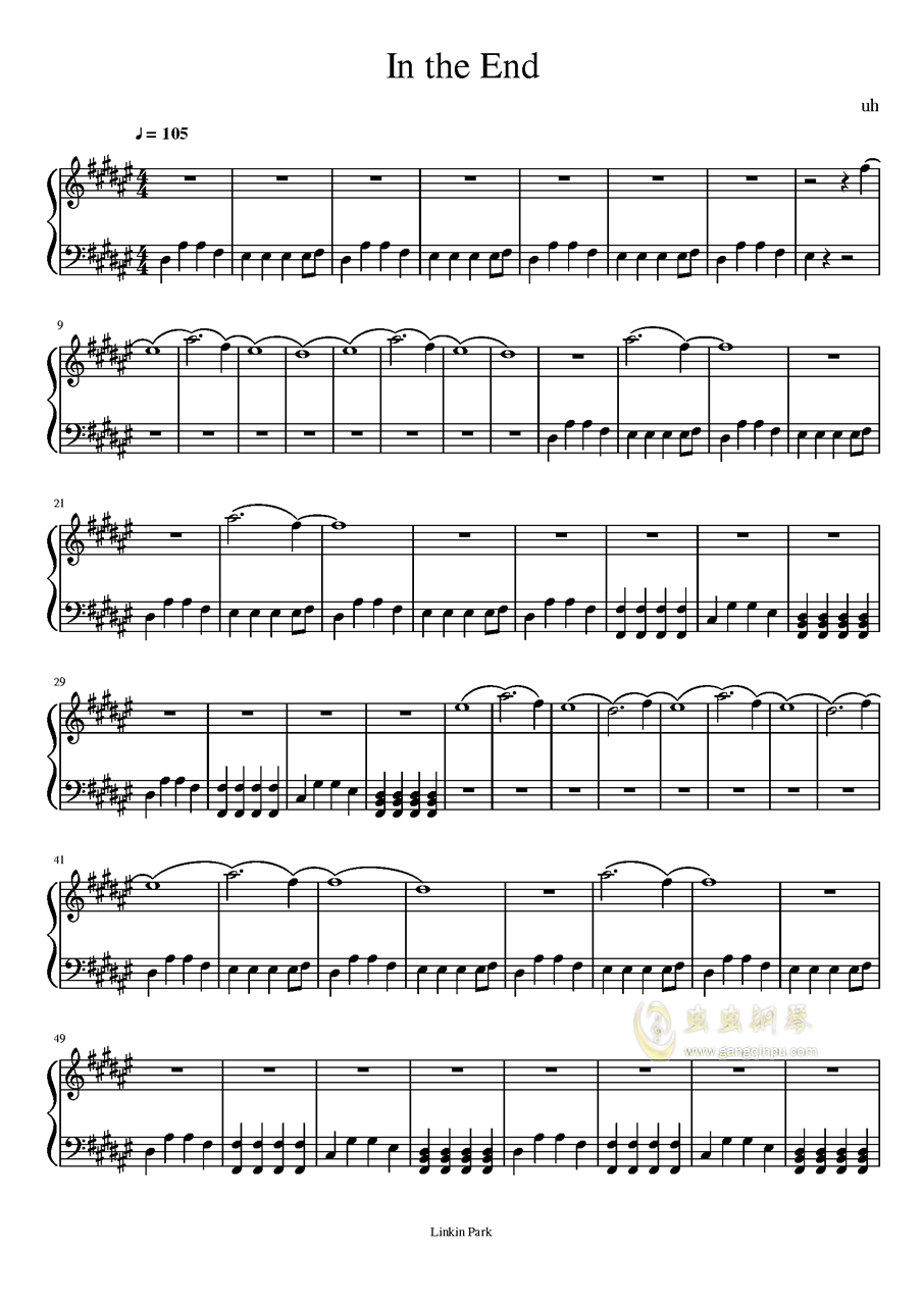 in the end鋼琴譜_c#調獨奏譜_linkinpark_鋼琴獨奏視頻_原版鋼琴譜