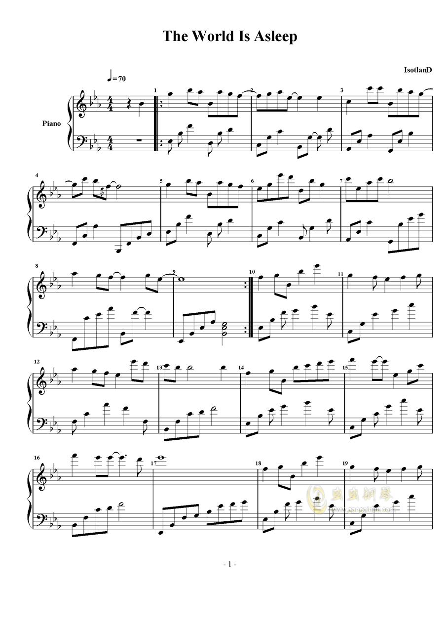 the world is asleep鋼琴譜-isotland-蟲蟲鋼琴