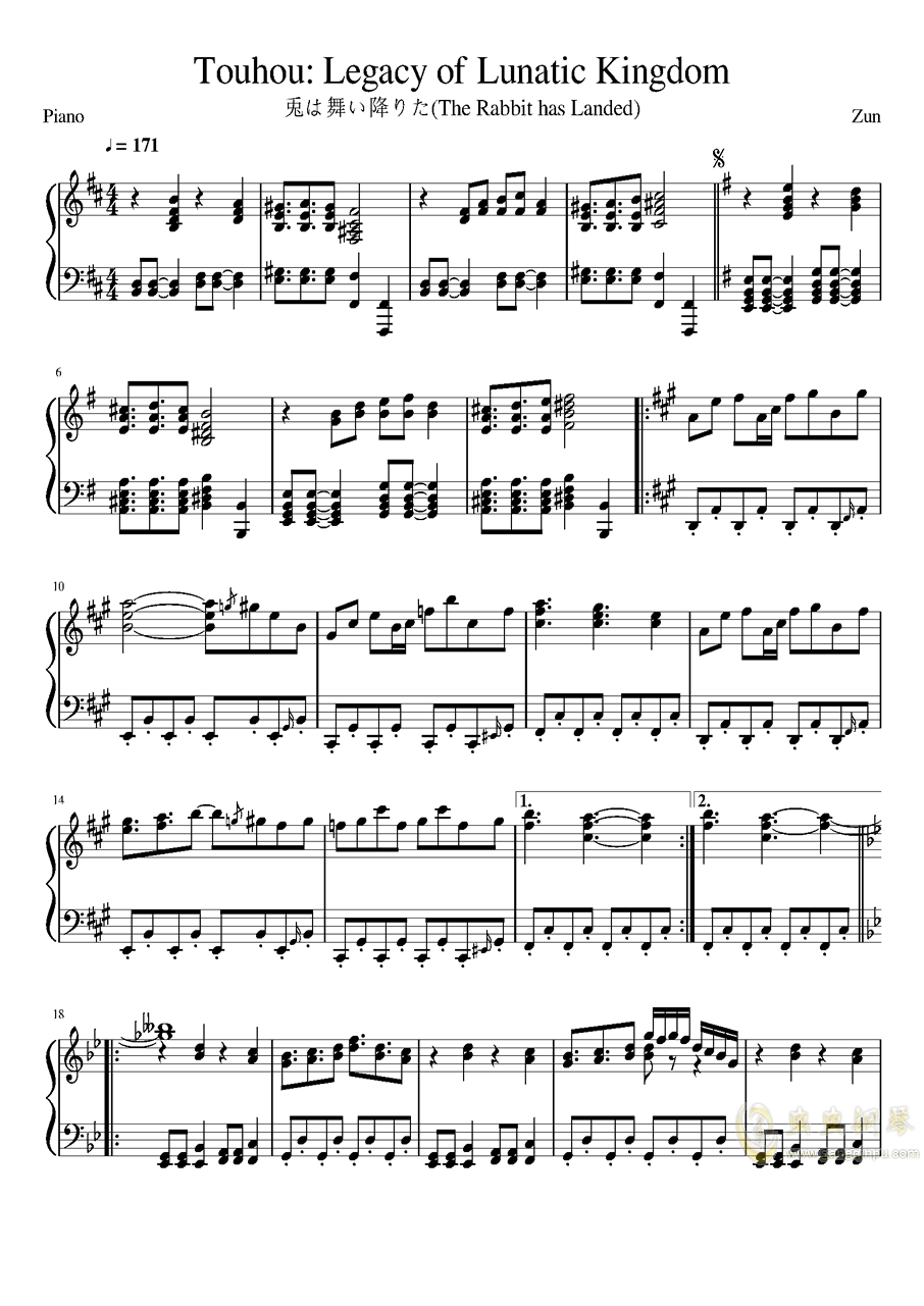 东方绀珠传 兔已着陆钢琴谱 D调独奏谱 东方project 触手猴 钢琴独奏视频 原版钢琴谱 虫虫吉他 钢琴谱 吉他谱 尤克里里谱 简谱 古筝谱 钢琴曲 乐谱 曲谱 五线谱 六线谱 高清免费下载