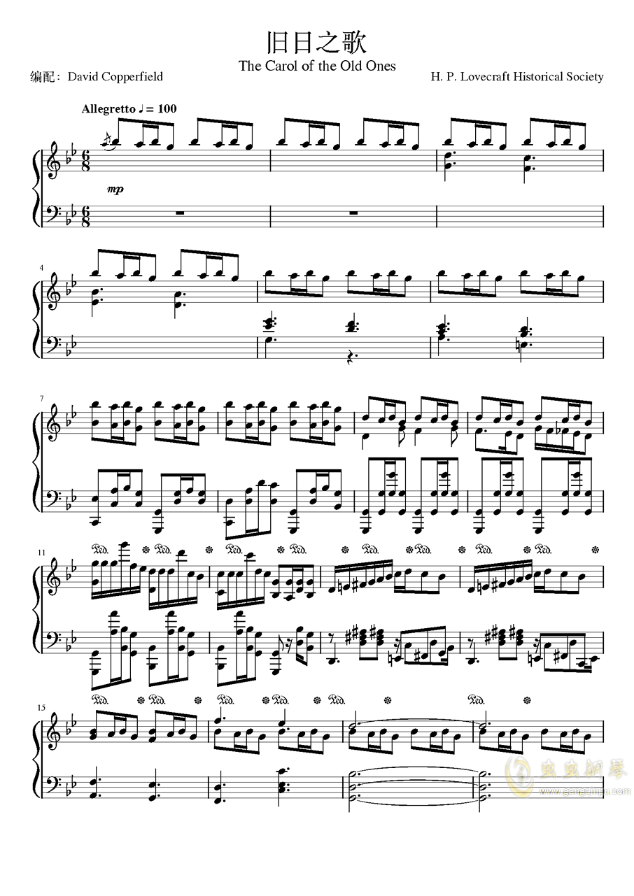 旧日之歌the Carol Of The Old Ones 旧日之歌the Carol Of The Old Ones钢琴谱 旧日之歌the Carol Of The Old Onesbb调钢琴谱 旧日之歌