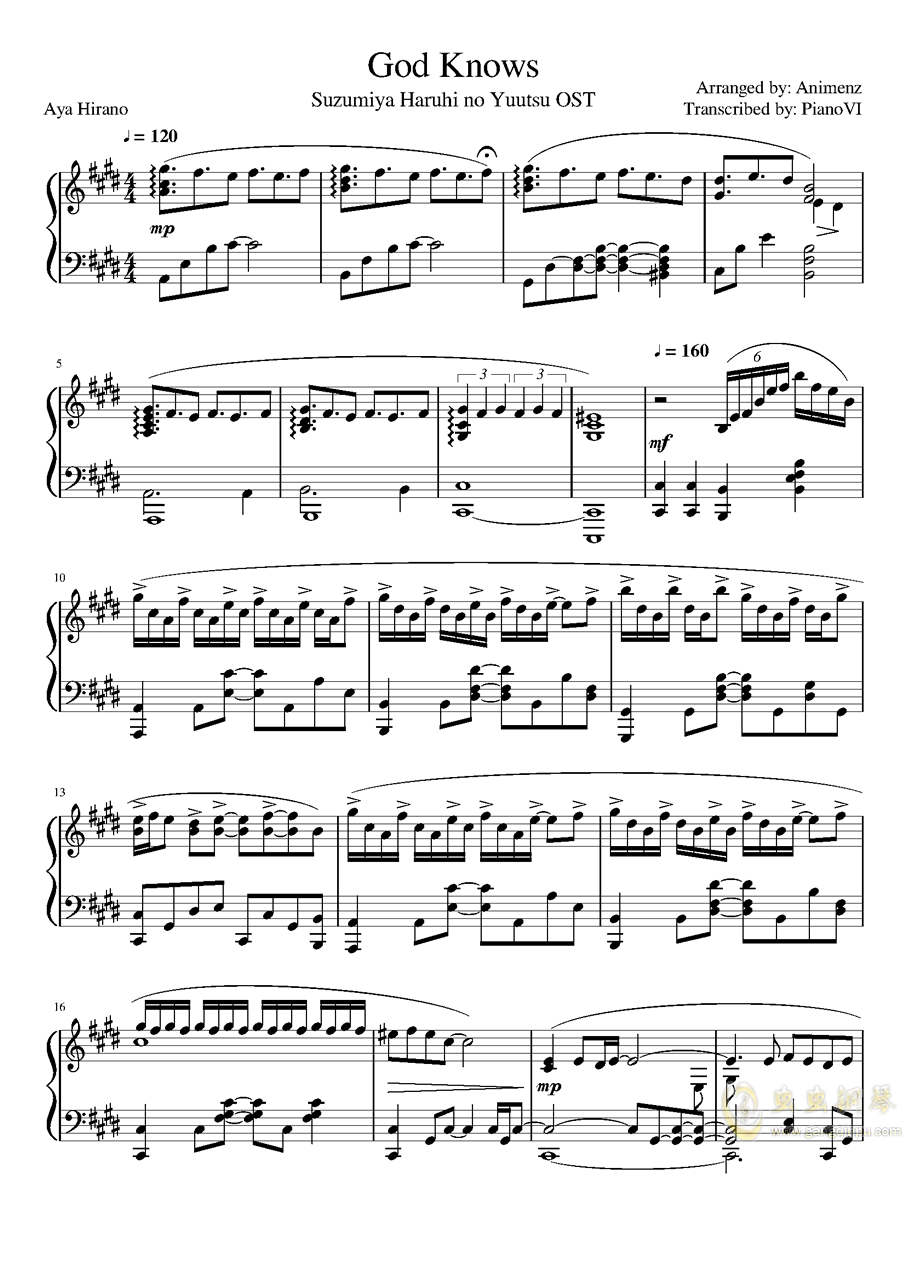 Animenz God Knows Suzumiya Haruhi No Yuutsu Ost 凉宫春日的忧郁 Animenz God Knows Suzumiya Haruhi No Yuutsu Ost 凉宫春日的忧郁钢琴谱 Animenz God Knows Suzumiya Haruhi No Yuutsu Ost 凉宫春日的忧郁e调钢琴谱 Animenz God Knows